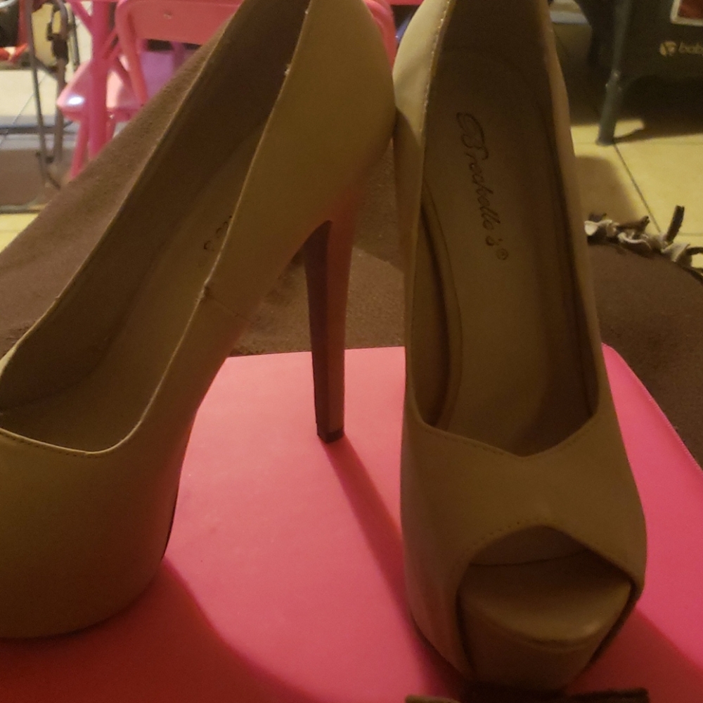 Taupe peep toe heels